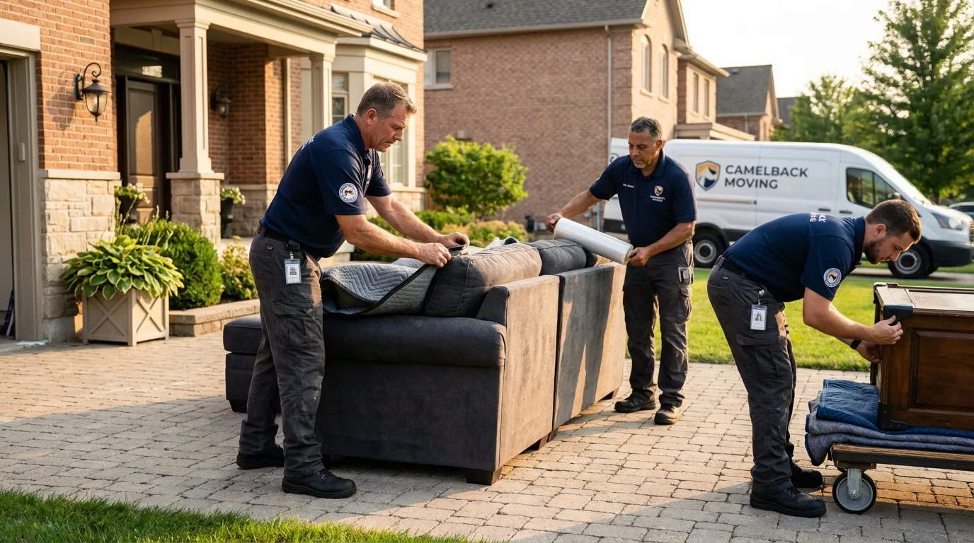 Large estate moving crew wrapping furniture in Walford, IA